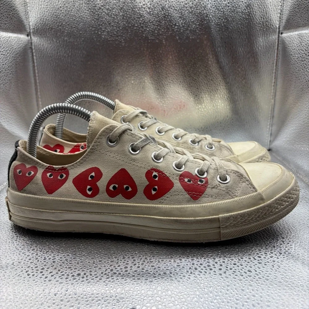 Size M7/W9 Converse Comme Des Garcons Play Beige Unisex Multi Heart Sneaker Shoe